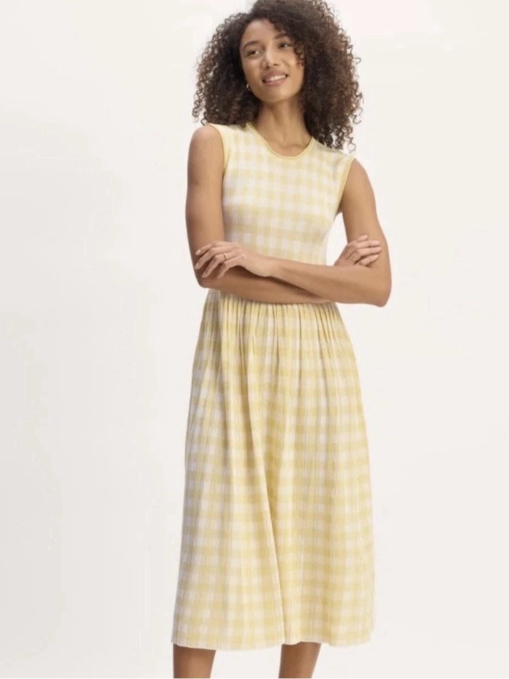 Everlane NWT Yellow Gingham Sleeveless Midi Dress XL Viscose Bridgerton